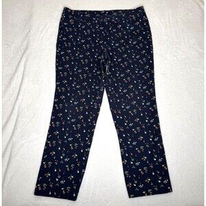 Faded Glory Women's Size 14 Navy Blue Strawberry Print Ankle Length Pant Stretch